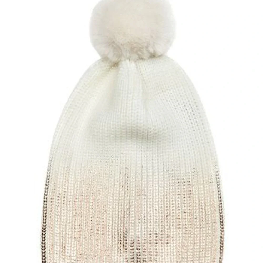jocelyn Cream and Gold Knit Pom Pom Beanie ria-rockinasia.com